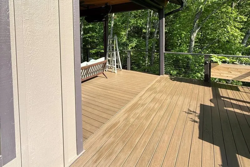 Side view of a covered deck fitted with retractable patio screens