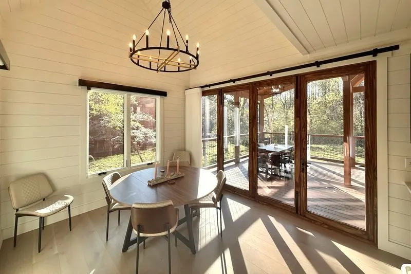SmartDrape stacked to one side with the sliding doors and deck in full view